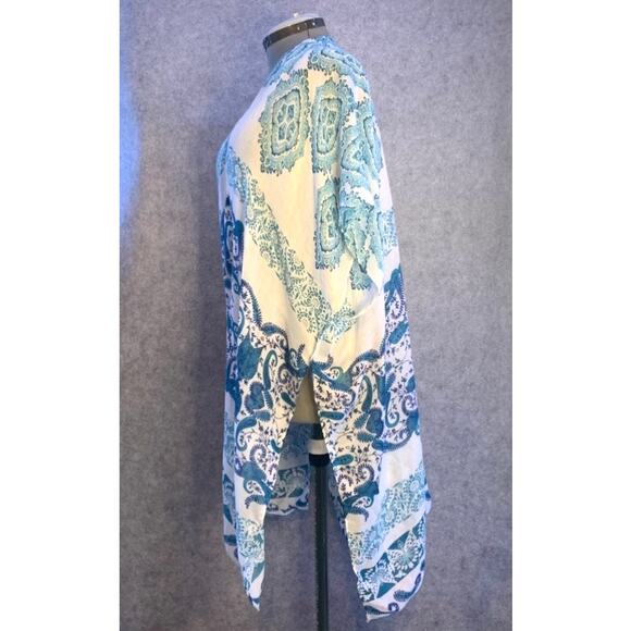 Rachel Roy Boho Kimono Beach Cover Up in Blue Paisley Design, One Size Fits All - Picture 7 of 11